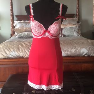 Red with Cream Lace Sexy Slip Dress 36C/Small